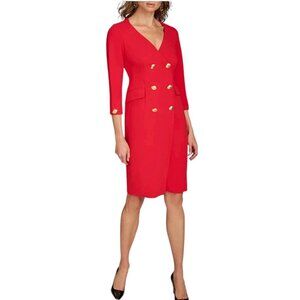 Donna Karan New York NWT $189 Cady Crepe V-Neck Jacket Dress, Red Women's 14